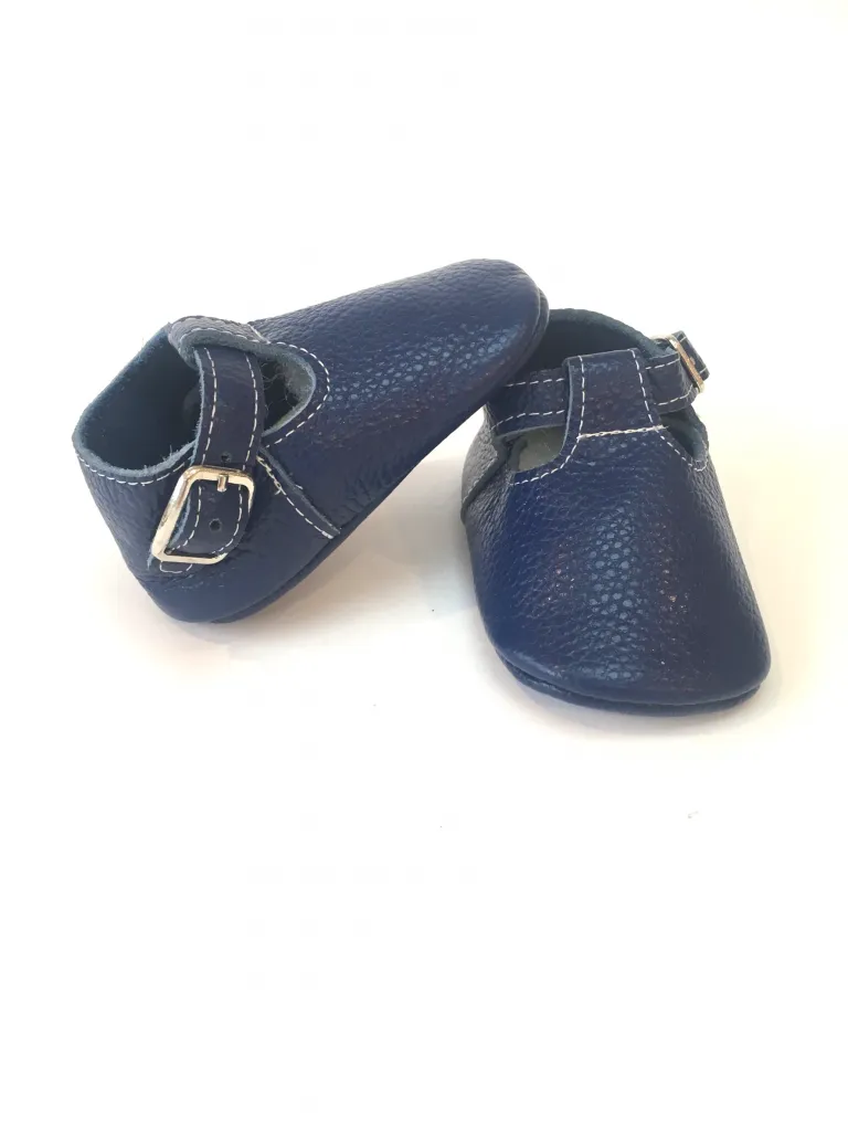 Leather T-Bar Shoes - Navy