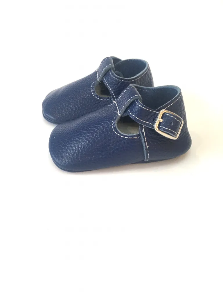 Leather T-Bar Shoes - Navy