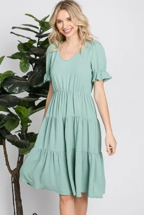 Light Green Soft Summer High Waist Short Dress