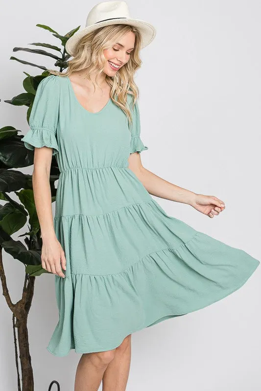 Light Green Soft Summer High Waist Short Dress