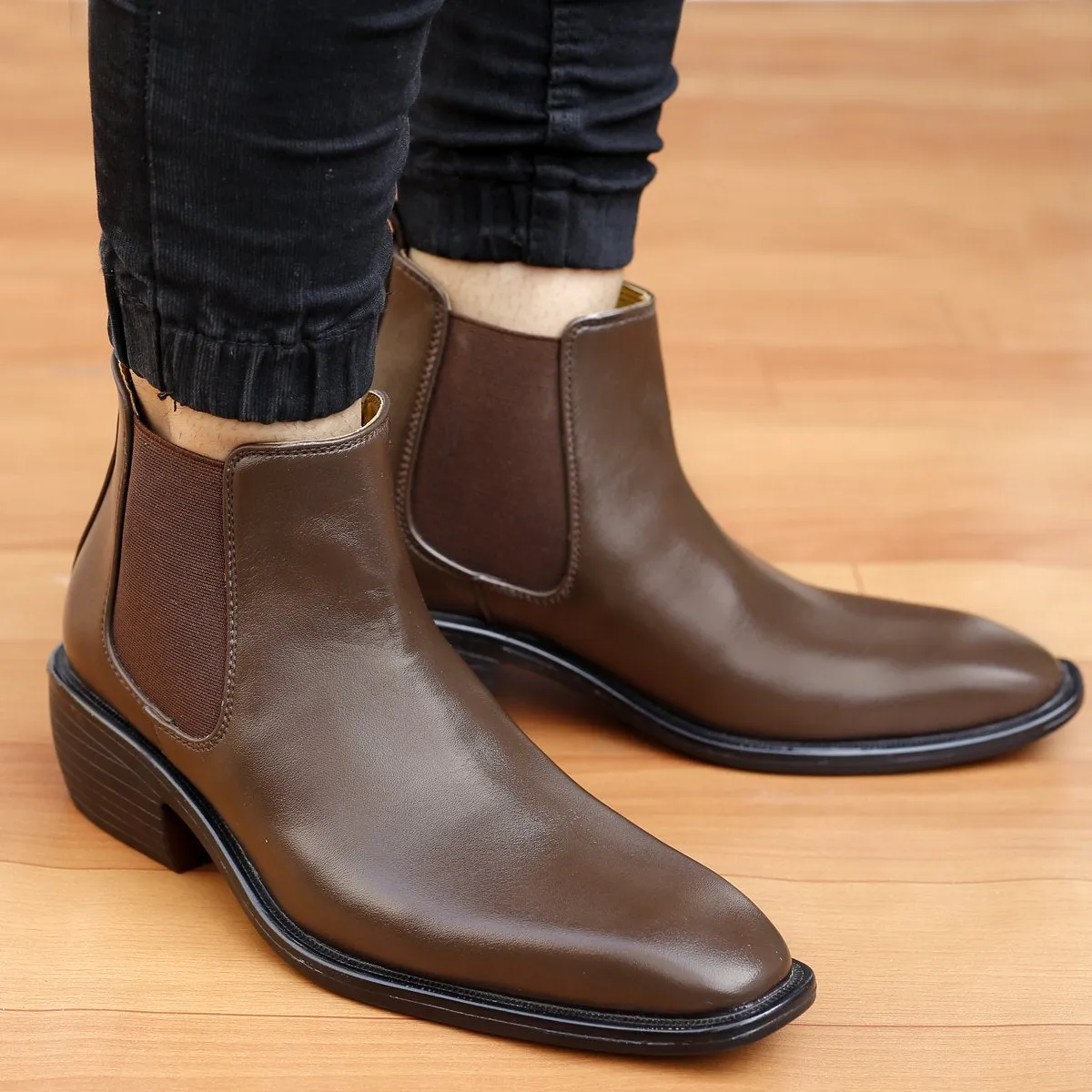 Men's 3 Inch Hidden Height Increasing Fashionable Chelsea Boots