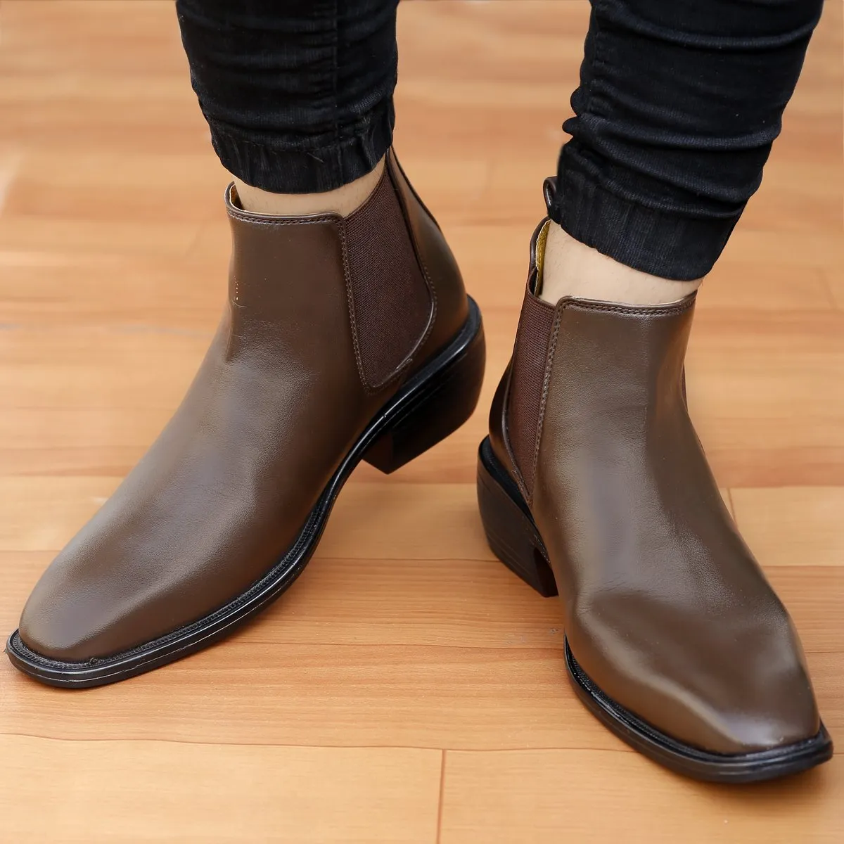 Men's 3 Inch Hidden Height Increasing Fashionable Chelsea Boots