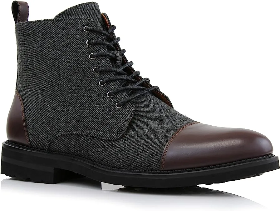 Merlot&Wool Woolen and Leather Lace-up Fashion Chukka Boots with Zipper Closure