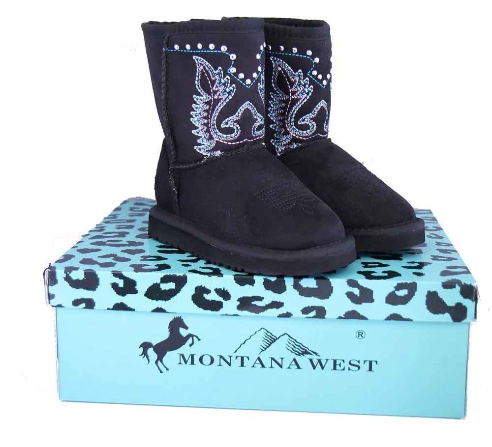 Montana West Kids Embroidery Boots - Black