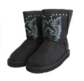 Montana West Kids Embroidery Boots - Black