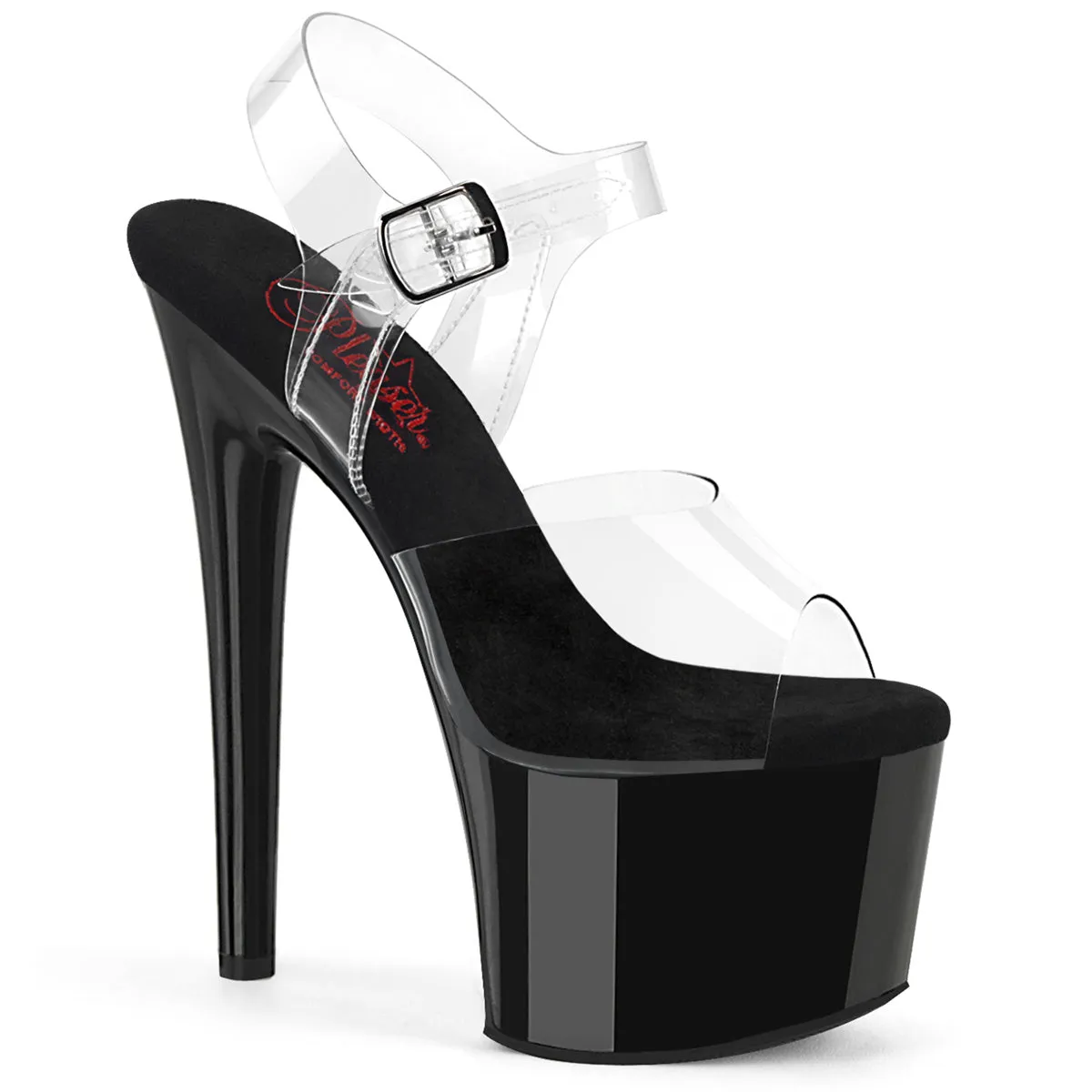 Passion-708 Clear / Black Comfort Width, 7" Heels (Speed Heels)