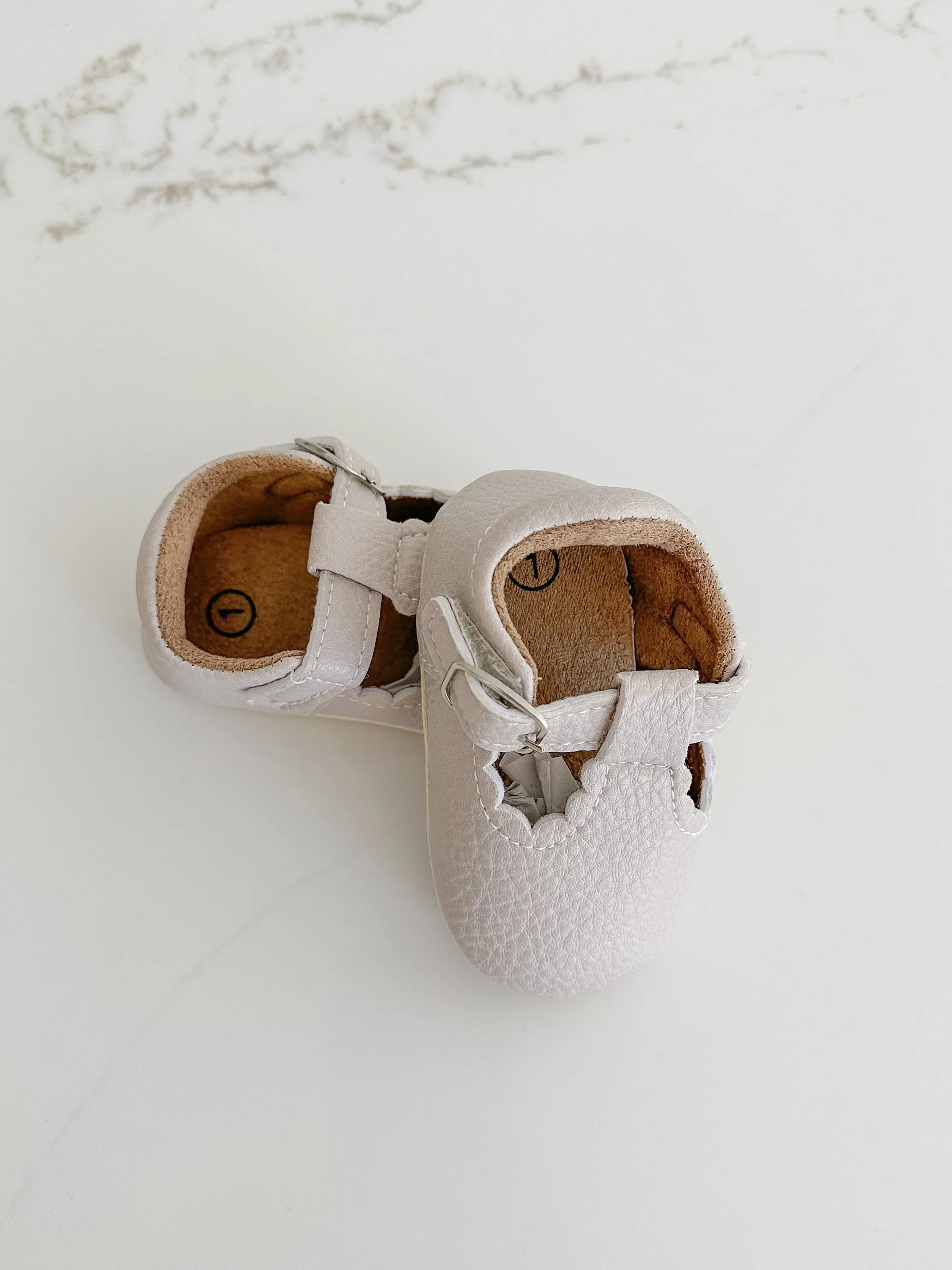 Scalloped First Walker Shoes - Oat