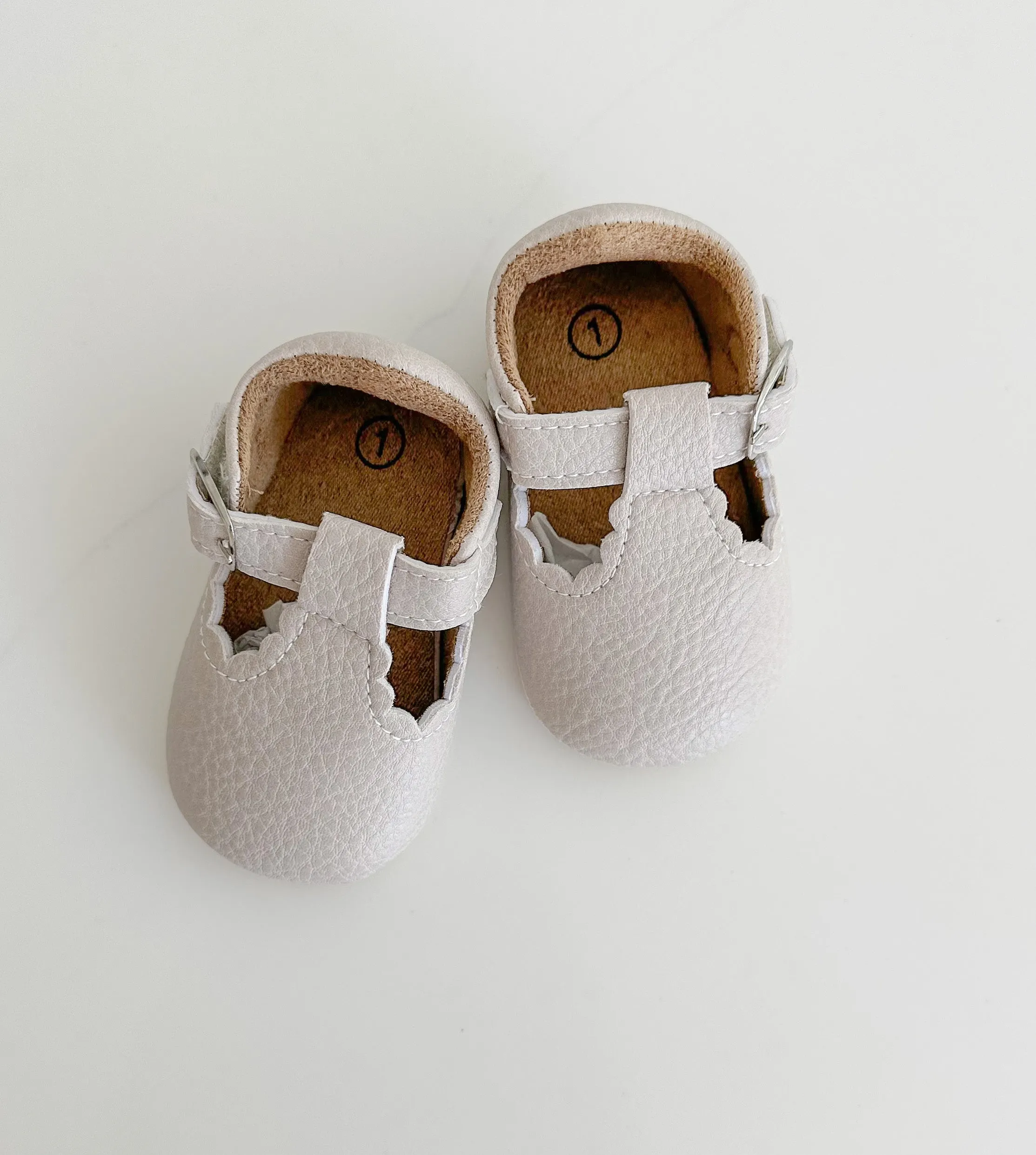 Scalloped First Walker Shoes - Oat