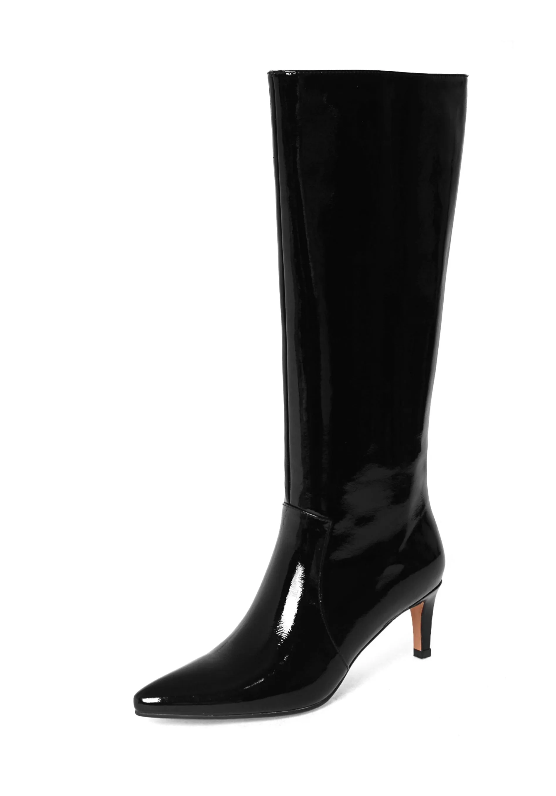 TinaCus Women's Glossy Patent Leather Handmade Stiletto Mid Heel Pointed Toe Side Zipper Knee High Boots